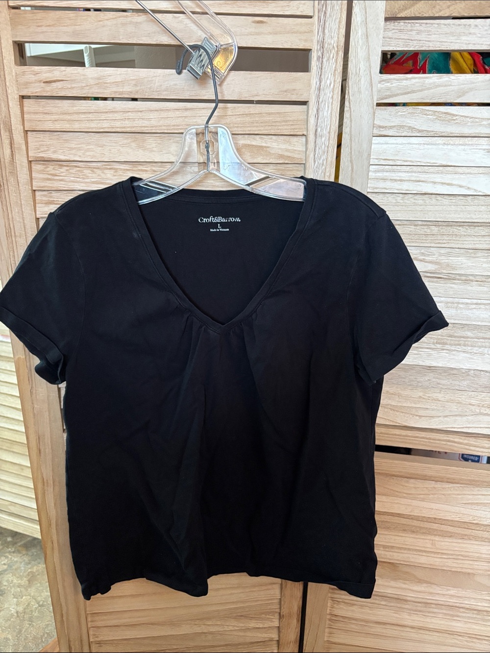 croft & barrow Black V-Neck Short Sleeve Top Large
